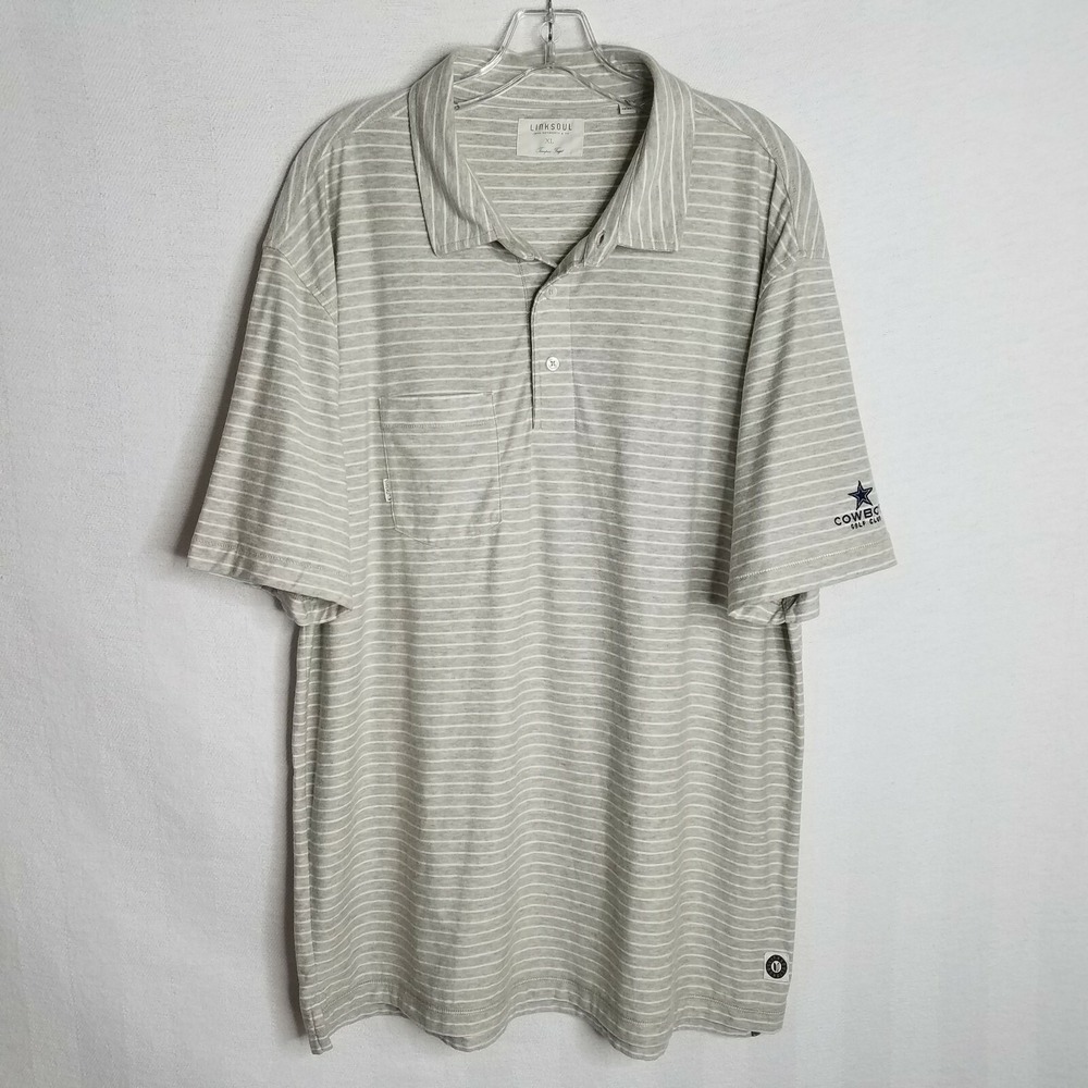 LinkSoul Tempus Fugit Mens Grey Striped‎ Short Sleeve Polo Shirt Size XL C324